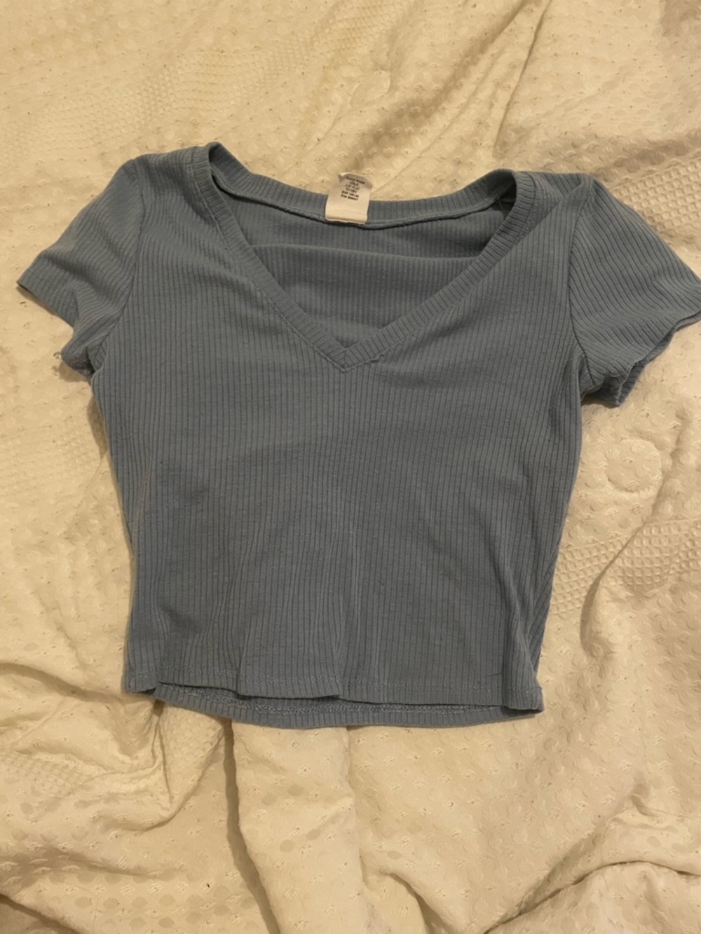 Destined Cropped Ribbed V-Neck Women’s Top in Slate Blue